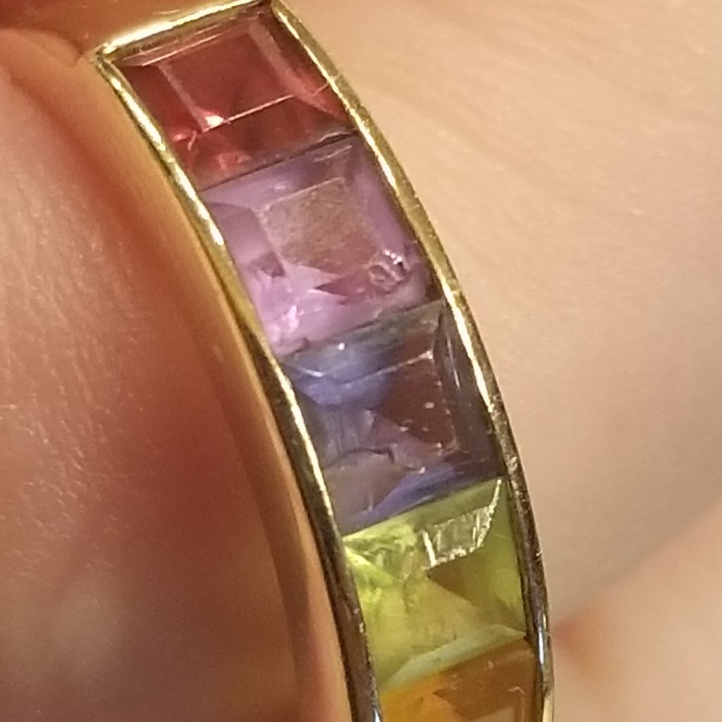 Rare Vintage Estate Mayors Birks 14k Princess Square Multi Gemstone Ring Band — image 4 of 8